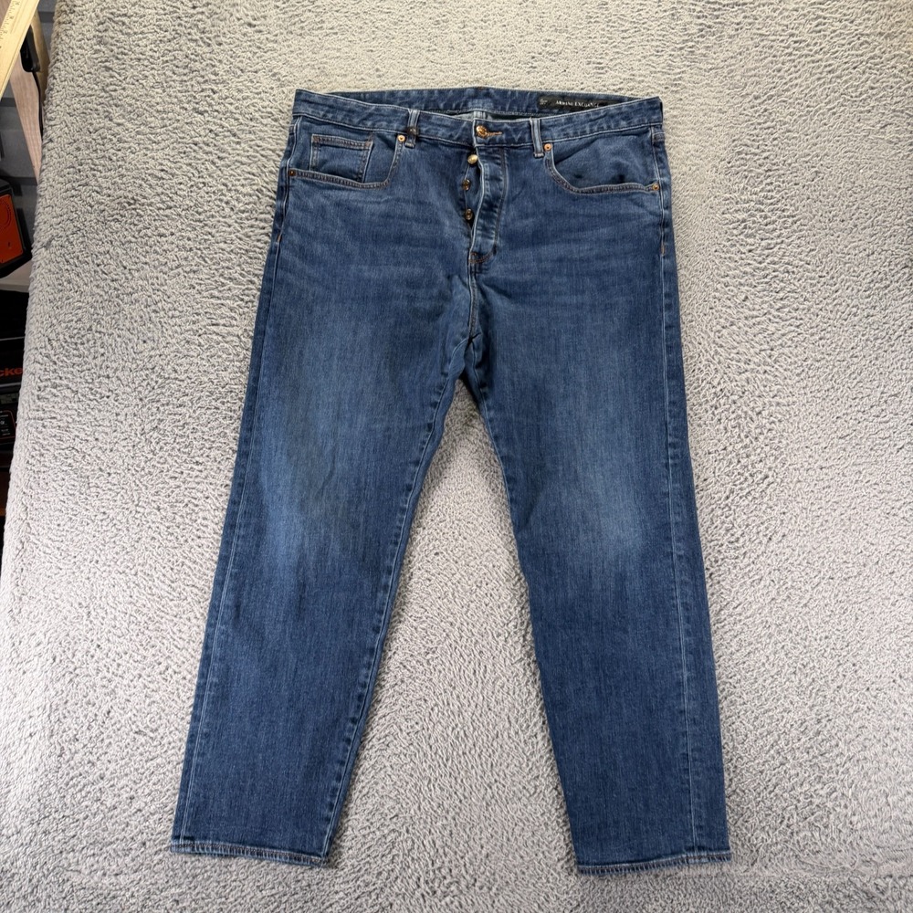 Armani Exchange J24 Jeans Men 40x30 Blue Cotton Denim Tapered Button-Fly Stretch